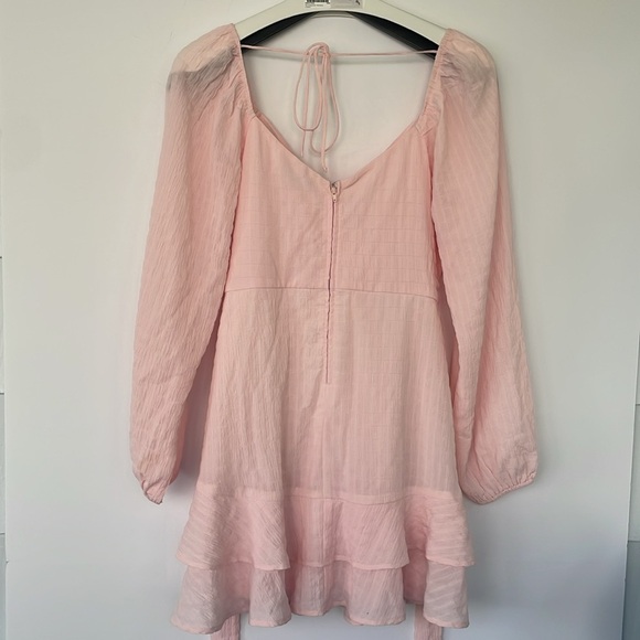 Trixxi Pink Ruffled Chiffon Tie Front or Back Mini Skater Dress Medium - Picture 7 of 17